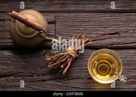 Organic sarsaparilla medicinal hot drink - Smilax aspera Stock Photo