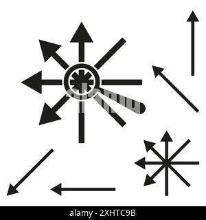 Arrow burst icon. Multiple directions. Vector symbol. Dynamic concept design. Stock Vector