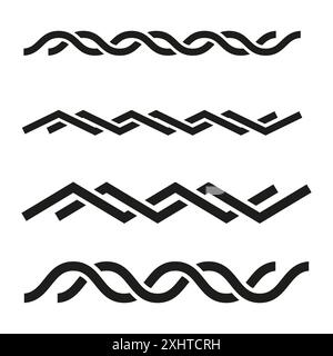 Wavy black lines. Geometric zigzag patterns. Decorative borders. Vector elements. Stock Vector