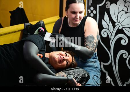 Woman at the tattoo convention in Malmö Sweden on 11 november 2023. Stock Photo