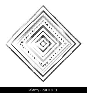 Abstract geometric diamond. Black ink lines. Concentric square pattern. Vector illustration. Stock Vector