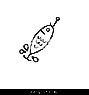 Bait Fishing Minnow icon outline collection or set in black and white Stock Vector