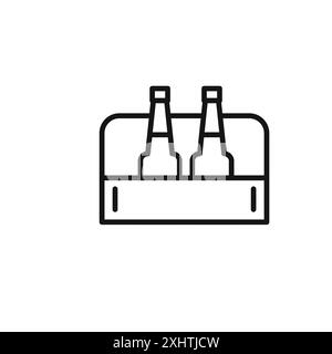 beer bottles in basket icon outline collection or set in black and white Stock Vector