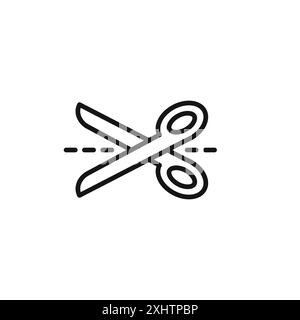 Scissors with cut lines icon outline collection or set in black and white Stock Vector