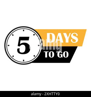 Countdown timer icon. Number five highlighted. 5 days to go. Black and yellow. Stock Vector