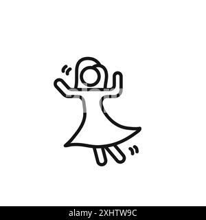 Woman dancing icon outline collection or set in black and white Stock Vector