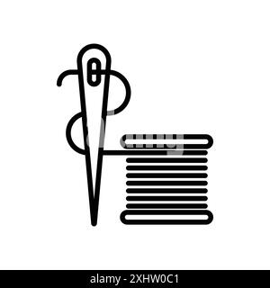 Needle, threads icon linear logo mark set collection in black and white for web Stock Vector