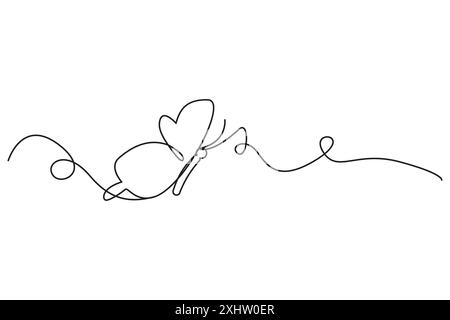 Butterfly line art. Minimalist flying insect. Continuous black stroke. Vector illustration. Stock Vector