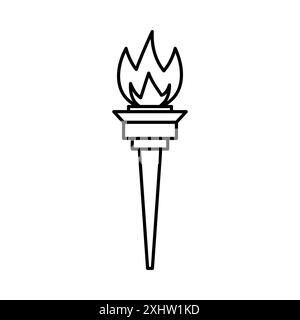 Torch flame icon linear logo mark set collection in black and white for ...