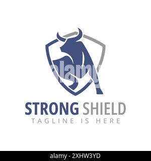 Bull Animal Nature Attack Strong Shield Logo Template Stock Vector