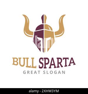 Horned Bull Head Animal Sparta Strong Knight Warrior Logo Template Stock Vector