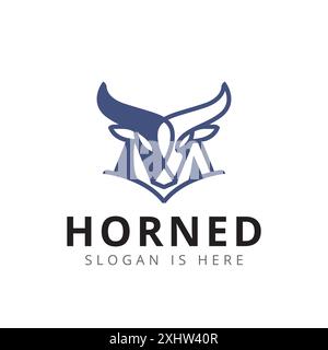 Bull Head Horned Animal Nature Line Art Logo Template Stock Vector