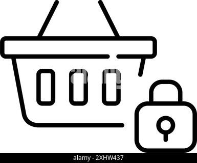 Shopping basket and lock. Secure e-commerce, protected purchase. Pixel perfect, editable stroke vector icon Stock Vector