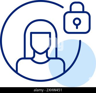 Woman user avatar and lock. Personal security, protected identity, confidential information. Pixel perfect, editable stroke vector icon Stock Vector