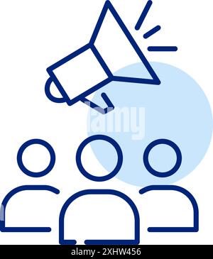 People and megaphone. Team communication, group notification. Public announcement, social media marketing. Pixel perfect, editable stroke vector icon Stock Vector