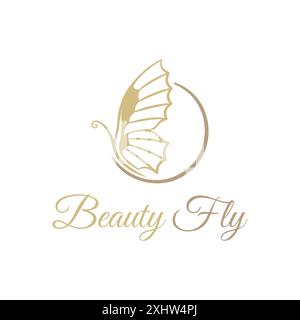 Beauty Fly Silhouette Butterfly Wing Nature Circle Line Logo Template Stock Vector