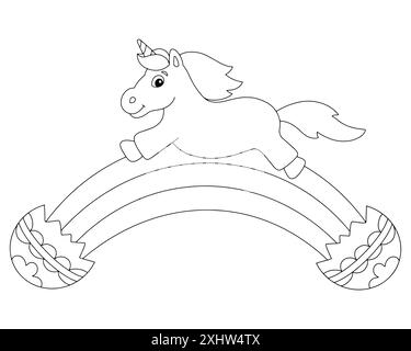 Cheerful Easter unicorn. Coloring book page for kids. Cartoon style ...