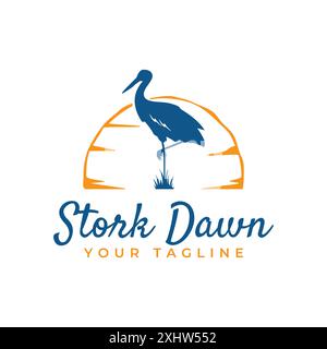 Stork Animal Silhouette with Circle Sun Nature Logo Template Stock Vector