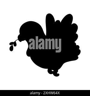 Black silhouette dove. Design element. Vector illustration isolated on white background. Template for books, stickers, posters, cards, clothes. Stock Vector
