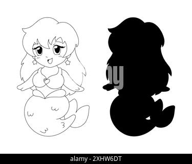 Black silhouette mermaid. Design element. Vector illustration isolated on white background. Template for books, stickers, posters, cards, clothes. Stock Vector