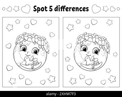 Find five differences. Coloring page for kids. Activity worksheet for children. Vector illustration isolated on white background. Stock Vector