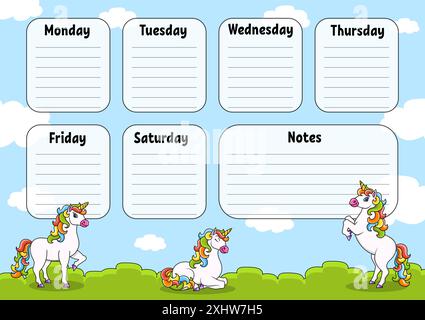 School timetable with magic unicorn. For the education of children ...