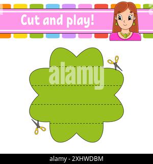 Cut and play. Logic puzzle for kids. Education developing worksheet. Learning game. Activity page. Cutting practice for preschool. Simple flat isolate Stock Vector