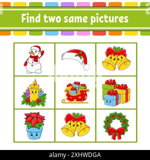 Find two same pictures. Task for kids. Education developing worksheet. Activity page. Color game for children. Funny character. Isolated vector illust Stock Vector