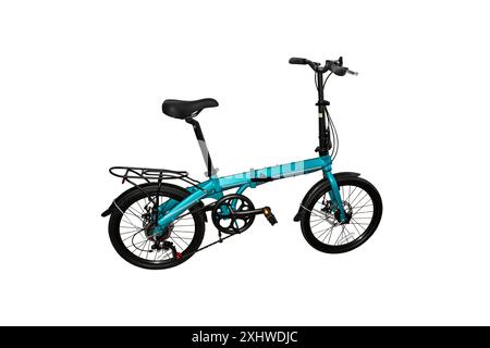 Folding compact bike. Close-up. Isolated on white background. Stock Photo