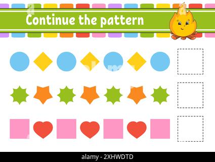 Continue the pattern. Education developing worksheet. Game for kids. Activity page. Puzzle for children. Riddle for preschool. Cute cartoon style. Vec Stock Vector