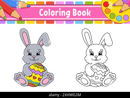 Coloring book for kids. cartoon character. Vector illustration. Black contour silhouette. Easter theme. Isolated on white background. Stock Vector
