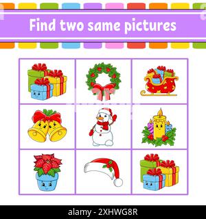 Find two same pictures. Task for kids. Education developing worksheet. Activity page. Color game for children. Funny character. Isolated vector illust Stock Vector