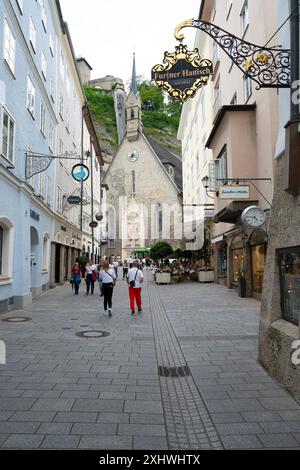 Salzburg, Austria. July 1, 2024.view of Getreidegasse, the shopping street in the historic center of the city Stock Photo