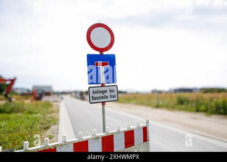 No entry round red road traffic sign on the road, construction site ...