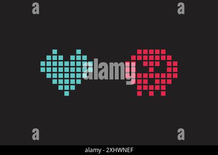 Heart and death pixel symbols. Vector illustration Stock Vector
