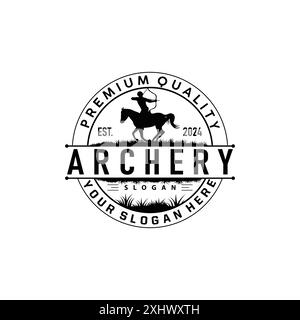 Archer logo vector silhouette warrior archery simple design bow and arrow template illustration Stock Vector