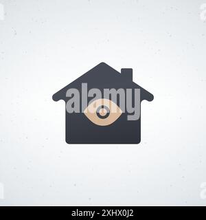 Safe home surveillance system, Home icon with eye. Smart house icon. Stock vector illustration isolated on white background. Stock Vector