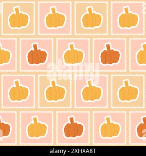 Pumpkin seamless pattern. Cutouts paper shapes repeat background. Bento box retro stamps design. Vector hand drawn illustration. Stock Vector