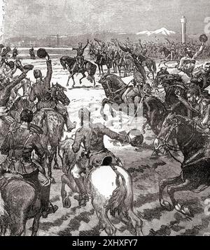 After the signing of the Treaty of San Stefano, the end of the Russo-Turkish War, 1877–1878.  'Children, said the Grand Duke Nicholas, with the help of God we have concluded peace in front of Constantinople.'  Grand Duke Nicholas Nikolaevich of Russia, 1831 –  1891.  Commander of the Russian army of the Danube in the Russo-Turkish War, 1877–1878. From Russes et Turcs: La Guerre D'Orient, published 1878. Stock Photo