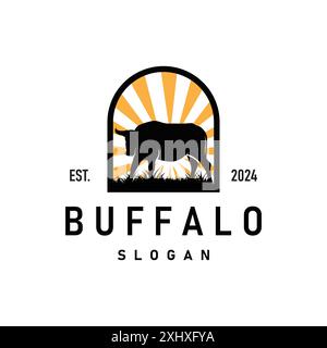 black silhouette design of agricultural and livestock animal buffalo logo simple minimalist illustration template Stock Vector