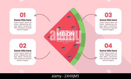 Infographic template with 4 options or steps. Watermelon. Can be used for workflow layout, diagram, banner, webdesign. Vector illustration Stock Vector