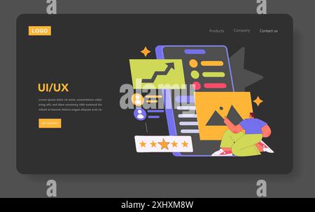 Branded App concept. User interacting with interface elements on a digital tablet for enhanced customer experience. Simplified design process, user engagement. Vector illustration. Stock Vector