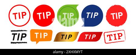 tip stamp and speech bubble label sticker sign for tipping service helpful assisting Stock Vector