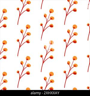 Seamless pattern. Simple Plant. Branch on a white background. Ornament in Scandinavian style. Hand drown. Flat vector illustration Stock Vector