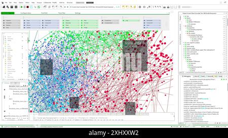 Visualization of Neural Network Software on White Background Working on Computer. Various Clusters of Connections Loading, Interchanging Data. Template for Computer Displays, Laptop Screens. 3D Render Stock Photo