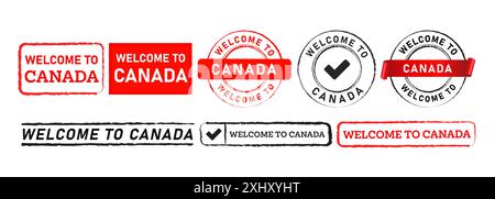 welcome to canada stamp and seal badge label sticker sign for greeting tour travel Stock Vector