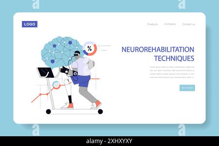 Neurorehabilitation Techniques concept. An illustration showcasing a person using modern technology for brain recovery. Brain connectivity and adaptive therapy. Vector illustration. Stock Vector