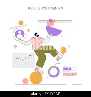 Resilience Training concept. Illustration focusing on personal development and emotional strength. Balancing life challenges with positive mindset. Vector illustration. Stock Vector