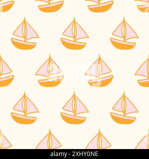 Yacht ships sailboats retro ocean seamless pattern Stock Vector