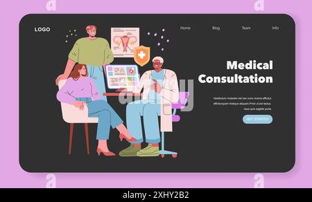 Medical Consultation concept. A couple receives expert guidance from a doctor about assisted reproductive technology. Vector illustration. Stock Vector